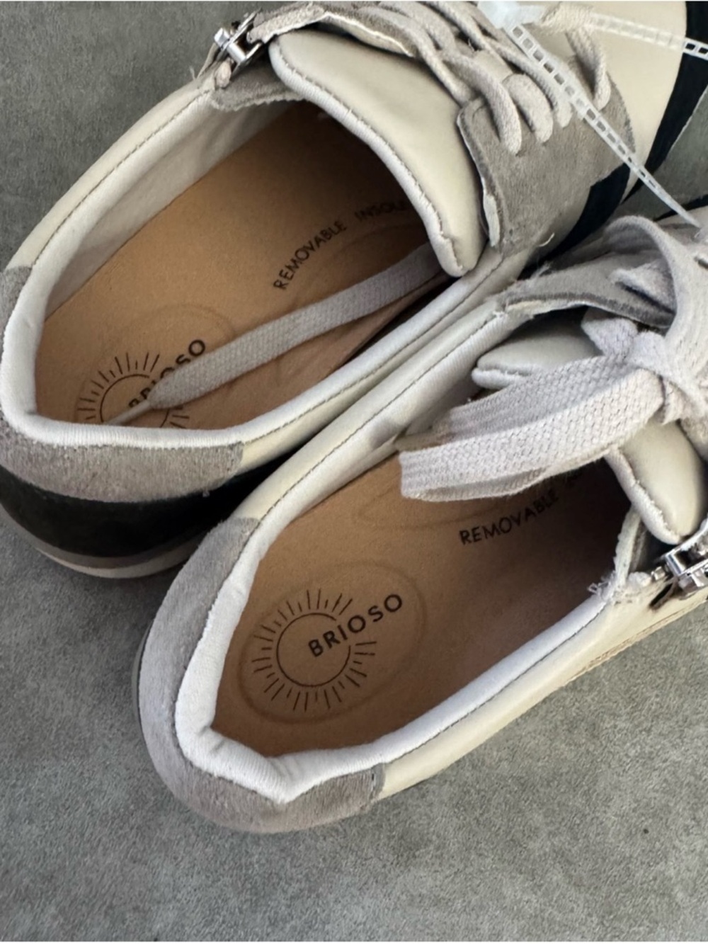 NWT Brioso Mimi Leather Zip Sneakers Sz 8 Rice/Black/Olive - Picture 8 of 9